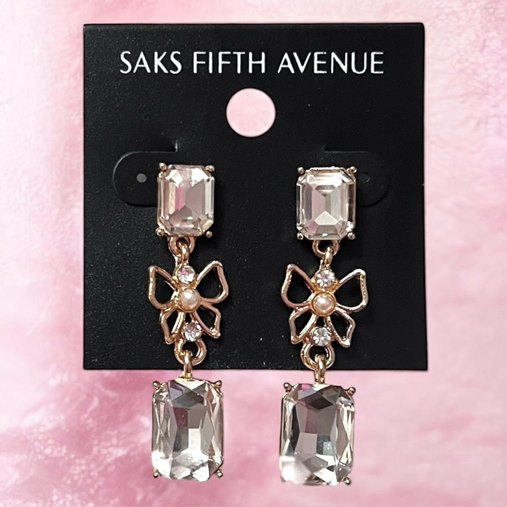 Saks Fifth Avenue Gold & Clear Crystal Drop Earrings